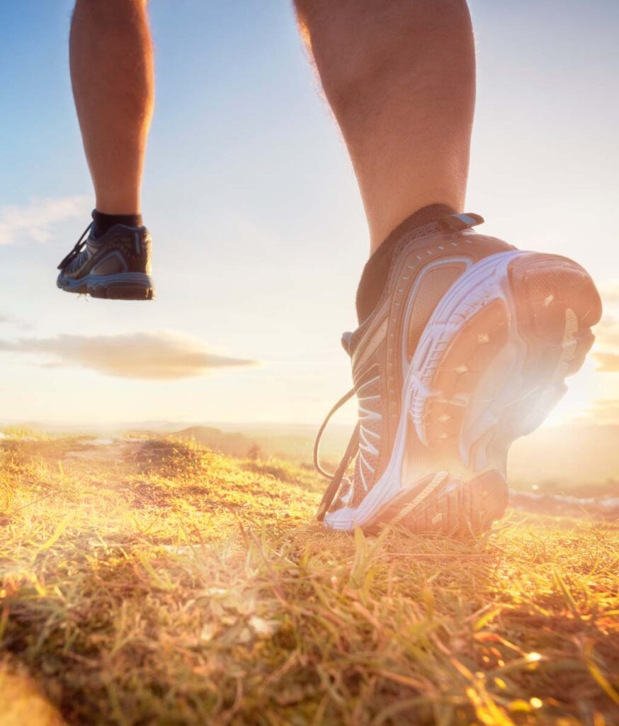 Close up of runner's shoes.